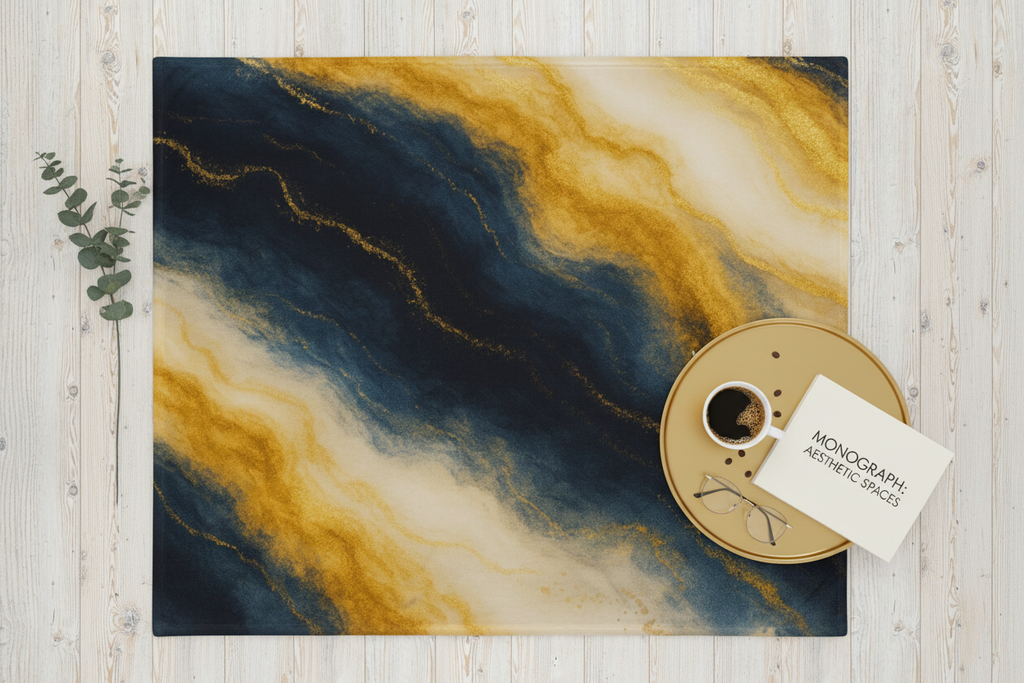 Navy Blue & Gold Abstract Throw Blanket | Luxury Home Decor