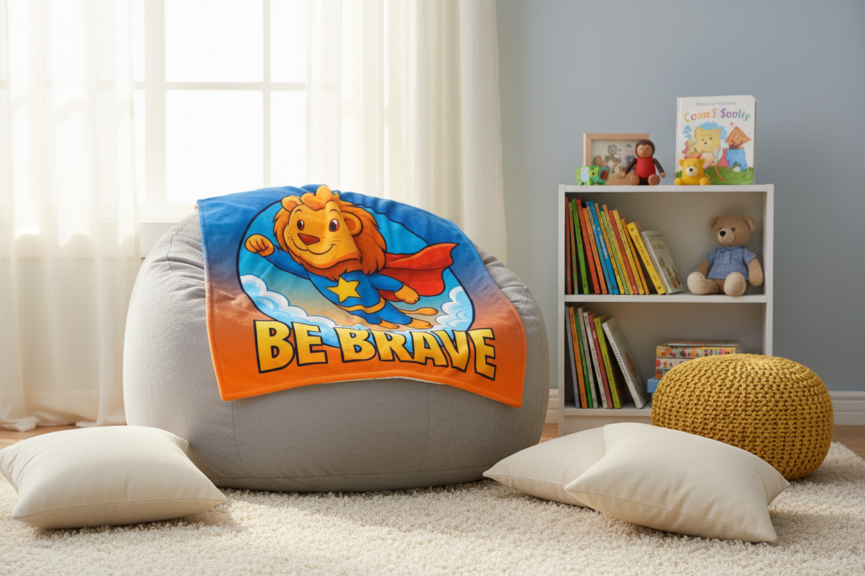 Be Brave Superhero Lion Throw Blanket | Kids Room Decor