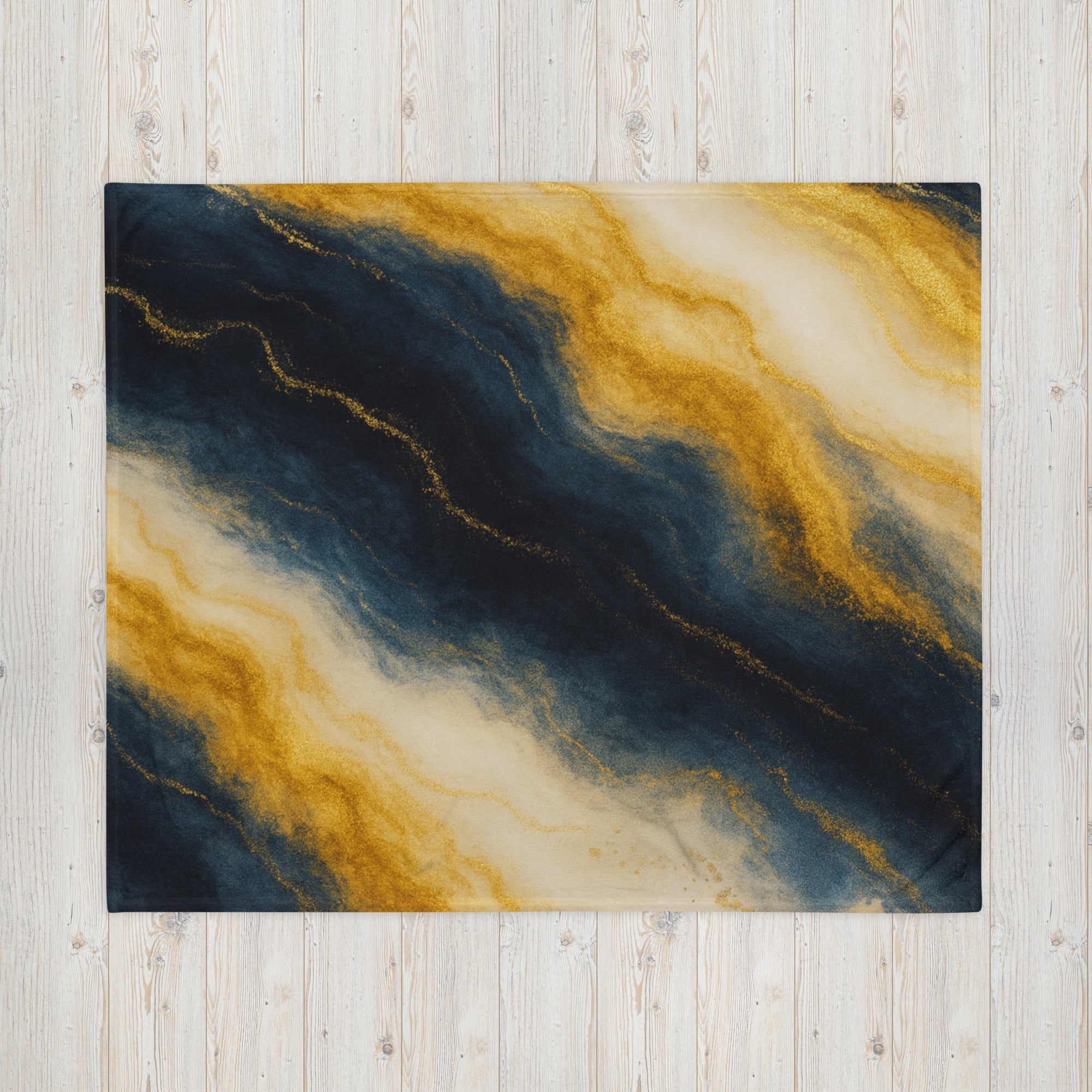 Navy Blue & Gold Abstract Throw Blanket | Luxury Home Decor