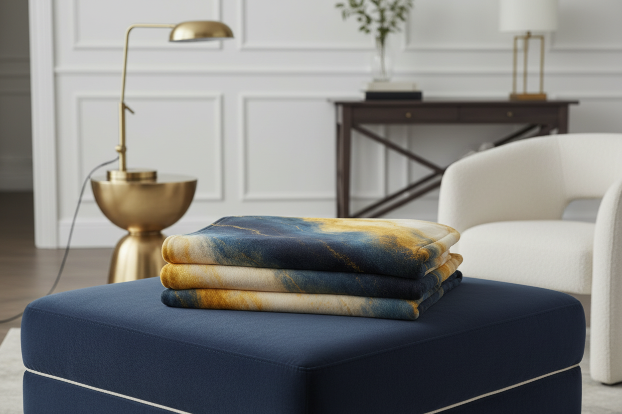 Navy Blue & Gold Abstract Throw Blanket | Luxury Home Decor